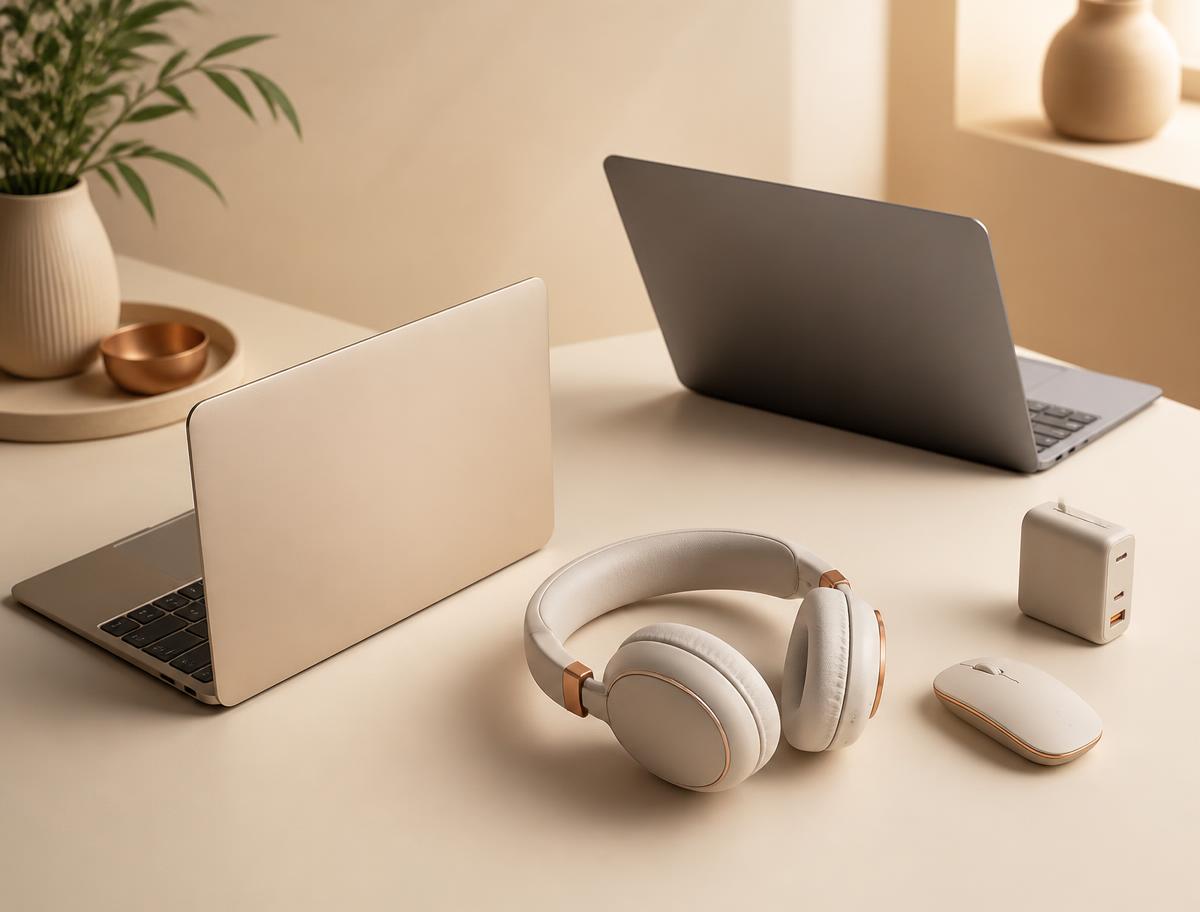 A curated selection of modern laptops and tech accessories on a minimal desk
